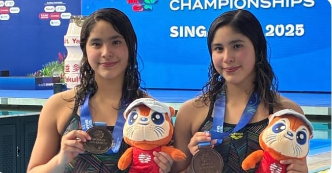 Debut de bronce de Lía y Mía Cueva en el Mundial de Deportes Acuáticos Singapur 2025